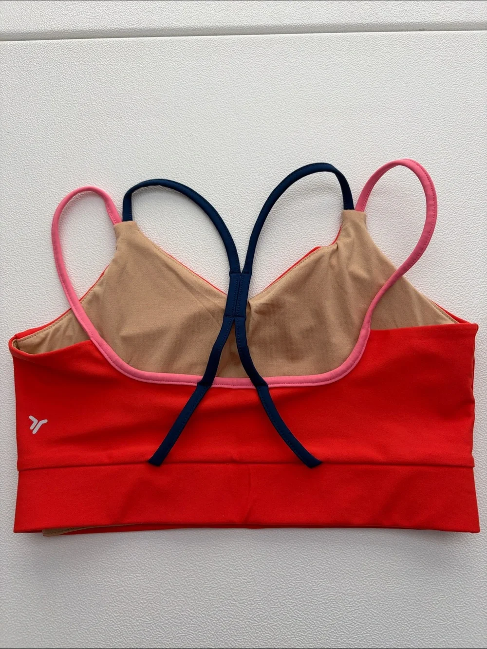 Old Navy Red Crop Sports Bra with Pink and Navy Straps